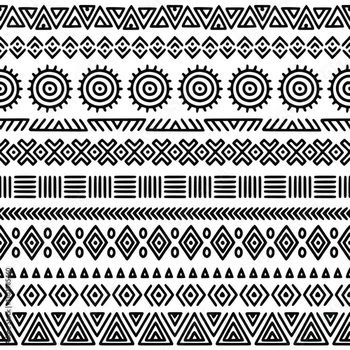 Seamless pattern, ethnic hand drawn background, vector design