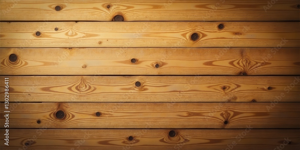 Naklejka premium Warm Honey-Colored Wooden Planks Arranged in Horizontal Rows, Showing Natural Wood Grain and Knots