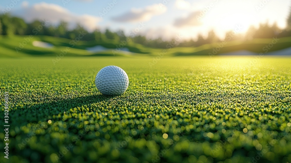 Golf ball on green fairway at sunrise (1) Golf ball on green fairway at sunrise (1)