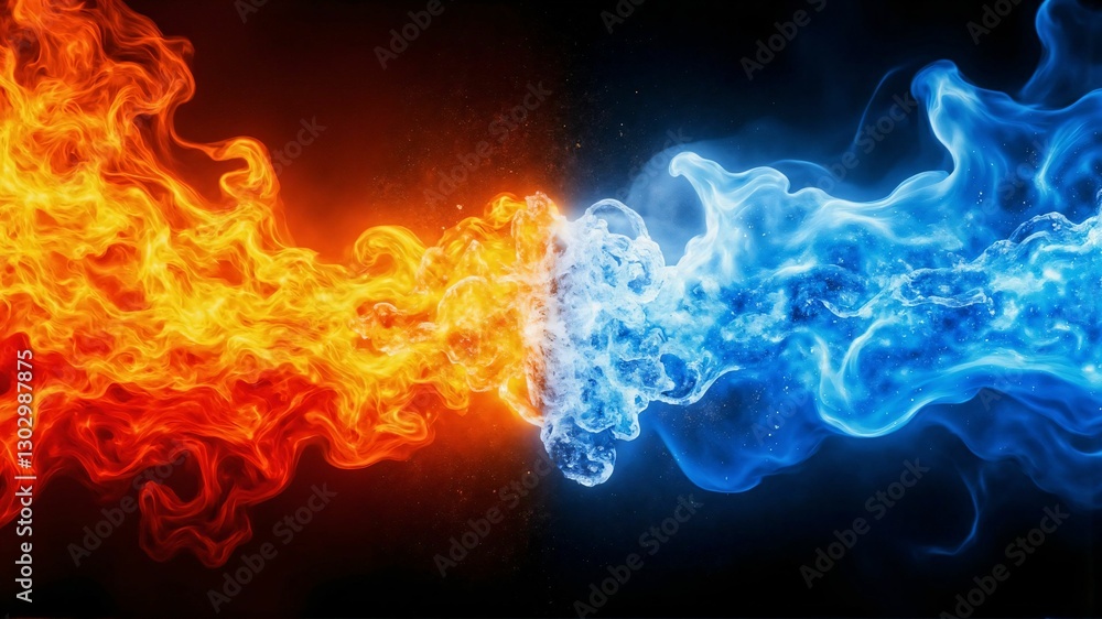 Abstract Collision of Fire and Ice Representing the Eternal Struggle Between Opposing Forces Abstract Collision of Fire and Ice Representing the Eternal Struggle Between Opposing Forces