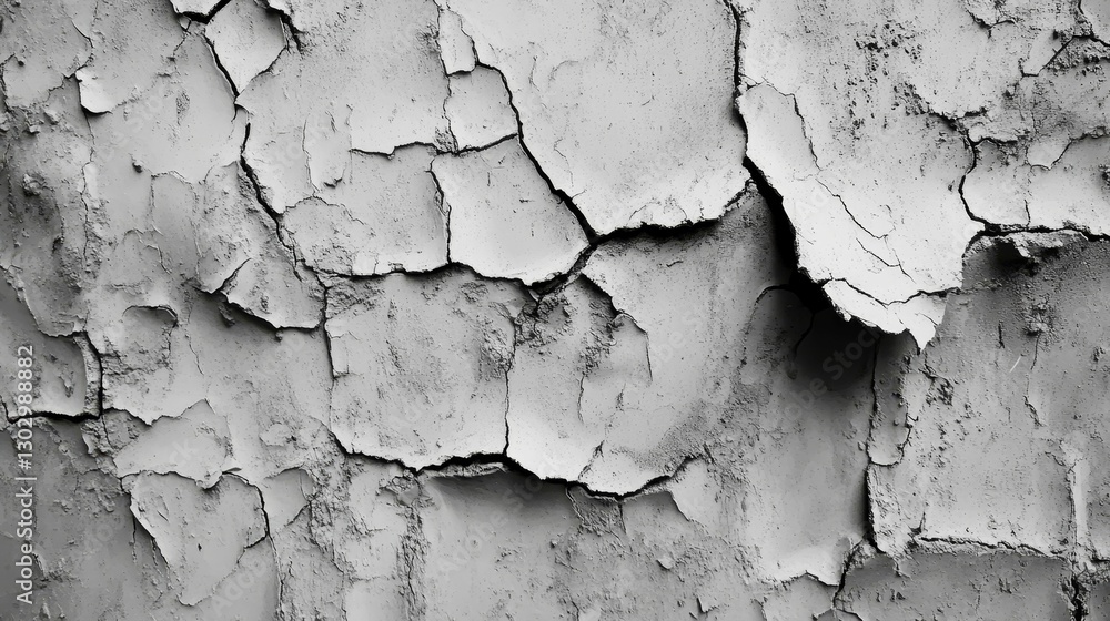 Obraz premium Peeling textured wall showing cracks and damage.