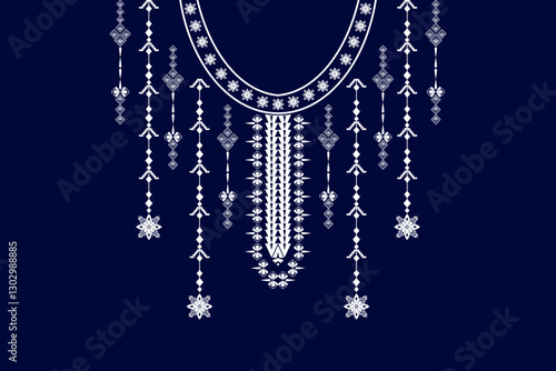 Geometric ethnic neckline flower pattern background. traditional style. decoration, textile, fabric, clothing.