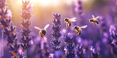 Bees in lavender field captured with pinhole photography 