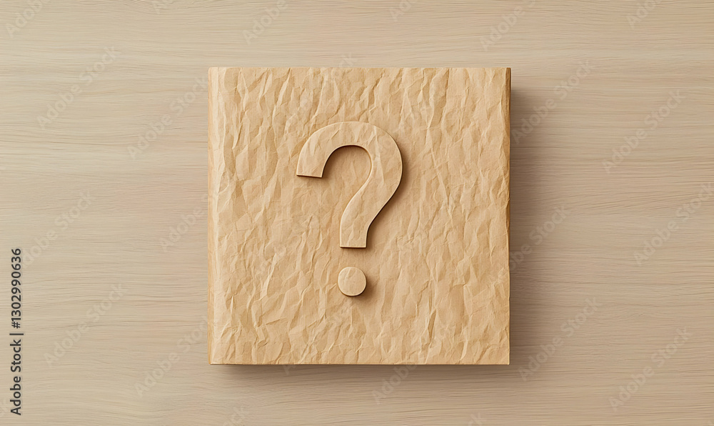 Wooden Question Mark Carving on Textured Surface Background Wooden Question Mark Carving on Textured Surface Background