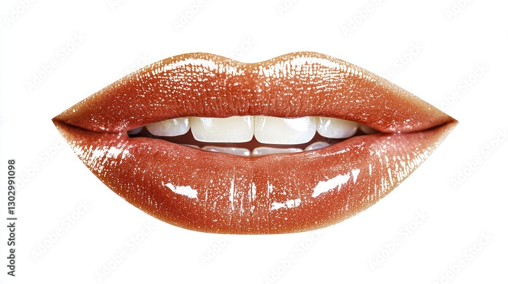 Fototapeta premium Smiling Female Mouth with Smooth Lips on White Background