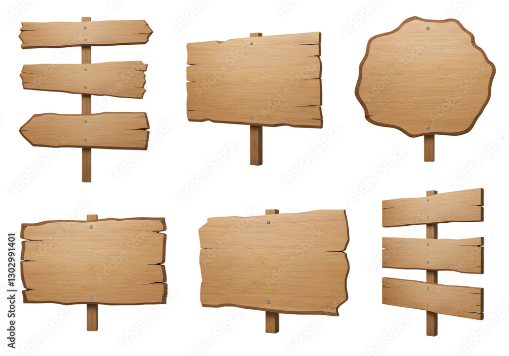Various Rustic Wooden Signs Empty for Directional or Informational Use in Nature or Outdoor Settings Various Rustic Wooden Signs Empty for Directional or Informational Use in Nature or Outdoor Settings