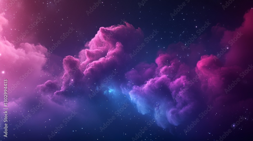 Naklejka premium Cosmic Nebula: A Symphony of Purple and Blue