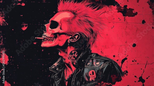 punk t shirt design with punk you in red skull with pink hair and black background