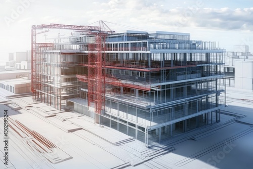 Wallpaper Mural Modern building construction with red crane present. Torontodigital.ca