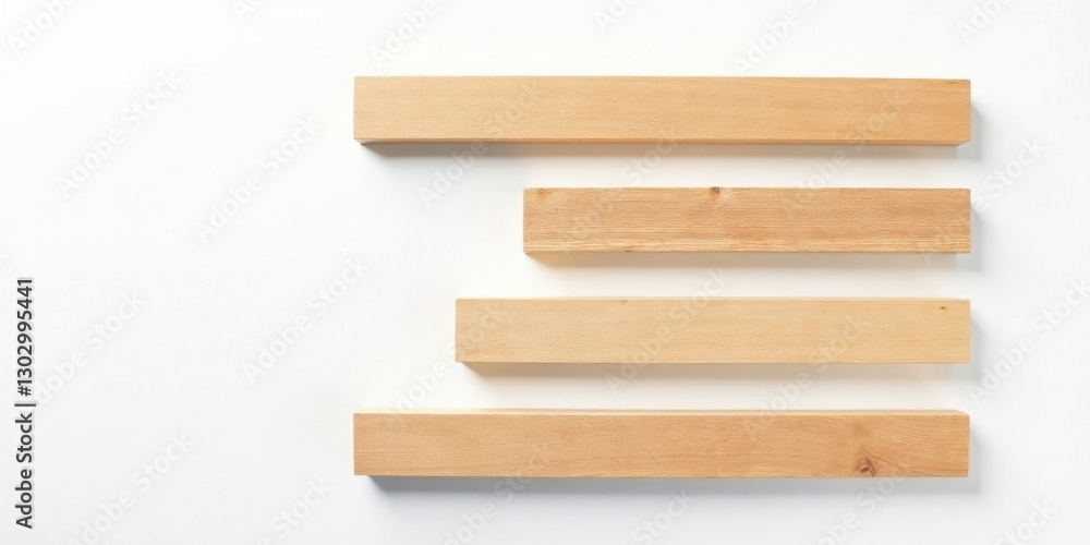 Horizontal Wooden Planks Arranged on a White Background, Ideal for Craft Projects and DIY Construction Horizontal Wooden Planks Arranged on a White Background, Ideal for Craft Projects and DIY Construction