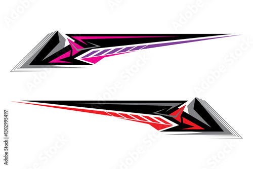 Sleek Racing Car Decal  Modern Angular Vinyl Wrap Design in bold black, red, pink purple accents