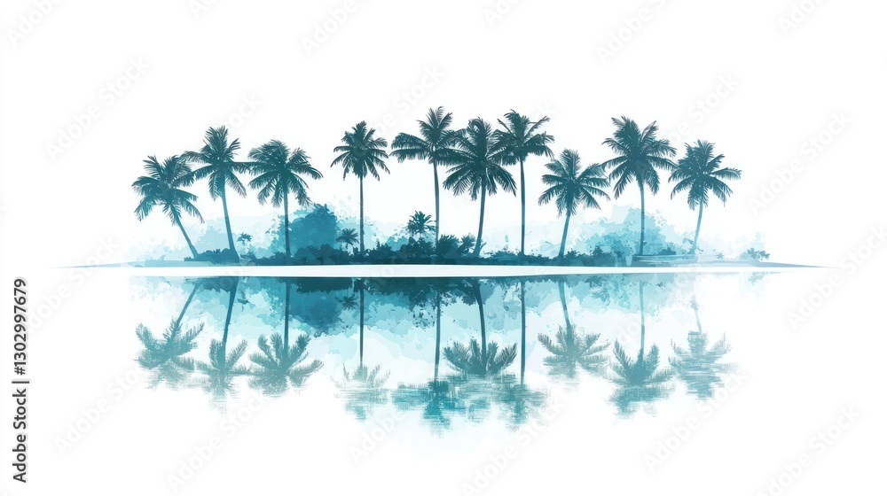 Fototapeta premium Tropical Island with Palm Trees on White Background