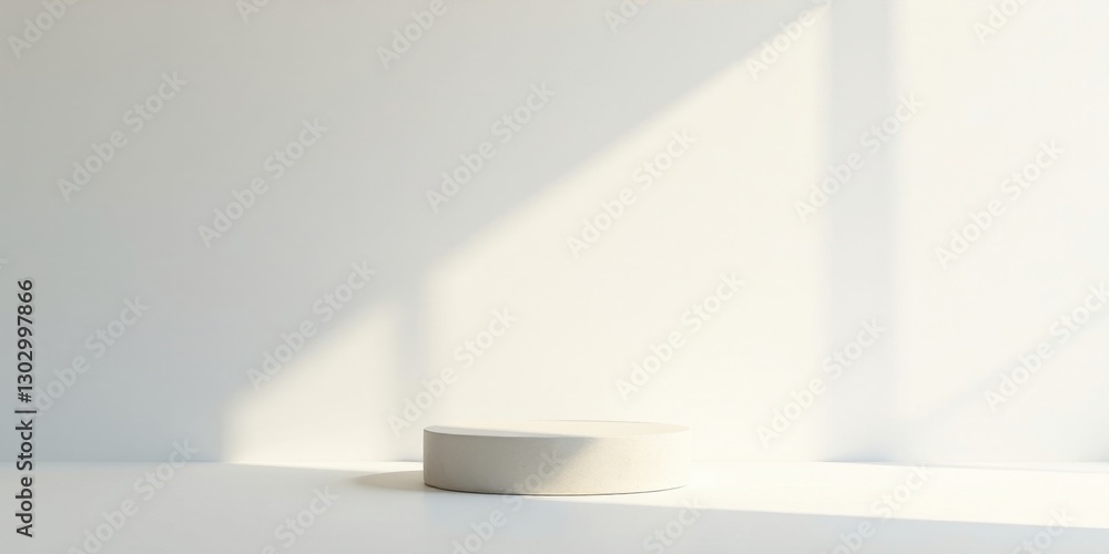 Fototapeta premium Minimalist White Platform with Sunlight Shadows Ideal for Product Presentation and Display