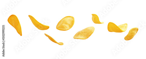 Wallpaper Mural Flying or falling crispy potato chips on transparent PNG or white background. Tasty fast food, snacks, junk food. Torontodigital.ca