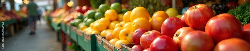 Vibrant array of fresh fruits at outdoor market stall, ripe, display, colorful Vibrant array of fresh fruits at outdoor market stall, ripe, display, colorful