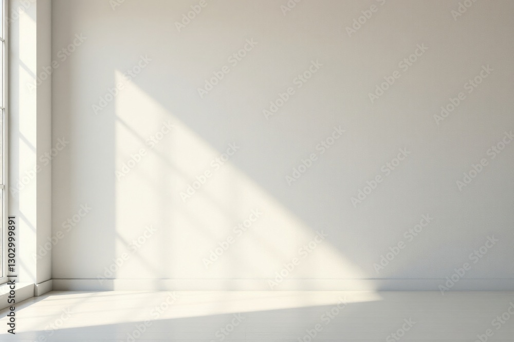 Empty Room with Sunlight Streaming Through Window Illuminating a Blank Wall, Perfect for Design Mockups and Interior Visualization Empty Room with Sunlight Streaming Through Window Illuminating a Blank Wall, Perfect for Design Mockups and Interior Visualization