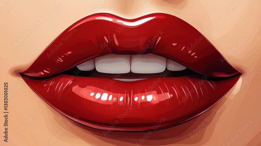 Obraz premium red matte lipstick female lips isolated,cartoon illustration