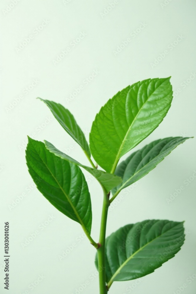 Fototapeta premium Vibrant Green Plant Sprout with Lush Foliage Against a Soft Green Background