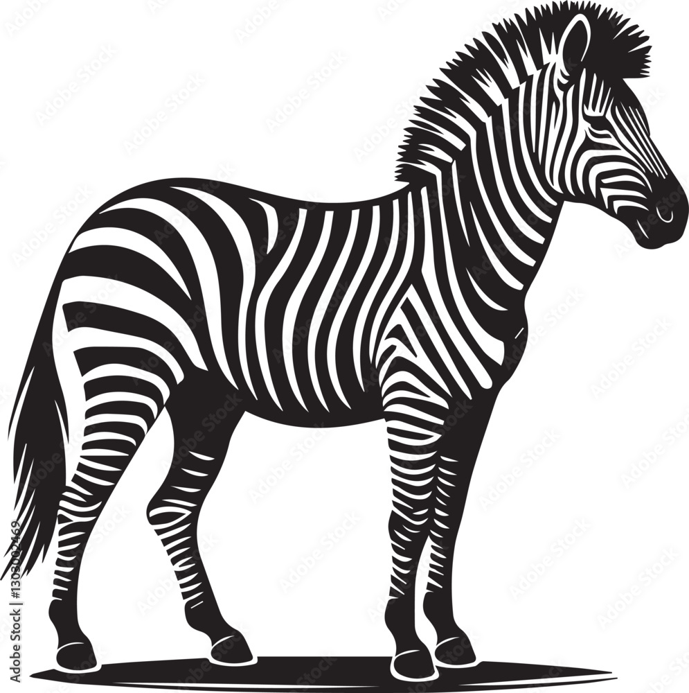 Fototapeta premium black zebra vector illustration, zebra vector, zebra silhouette logo vector, zebra vector black and white background full body
