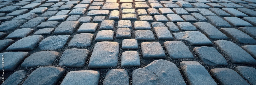 Fototapeta premium Irregular gray cobblestones, textured surface, paving, alley