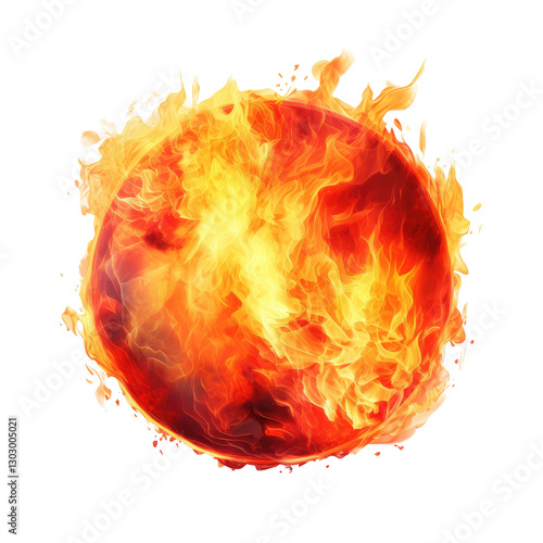 fiery ball on transparent background