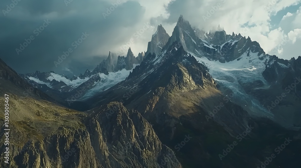 Fototapeta premium Rocky peaks, soft cloud cover.