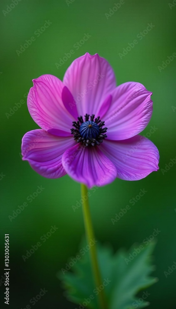 Vibrant purple anemone flower in full bloom against a green background, spring, vibrant Vibrant purple anemone flower in full bloom against a green background, spring, vibrant