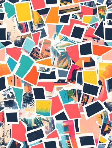 Playful Collage Seamless Pattern with Overlapping and Vibrant Random Snapshots