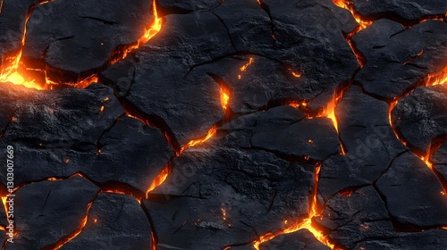 Scorched Lava Seamless Texture with Deep Cracks and Glowing Embers