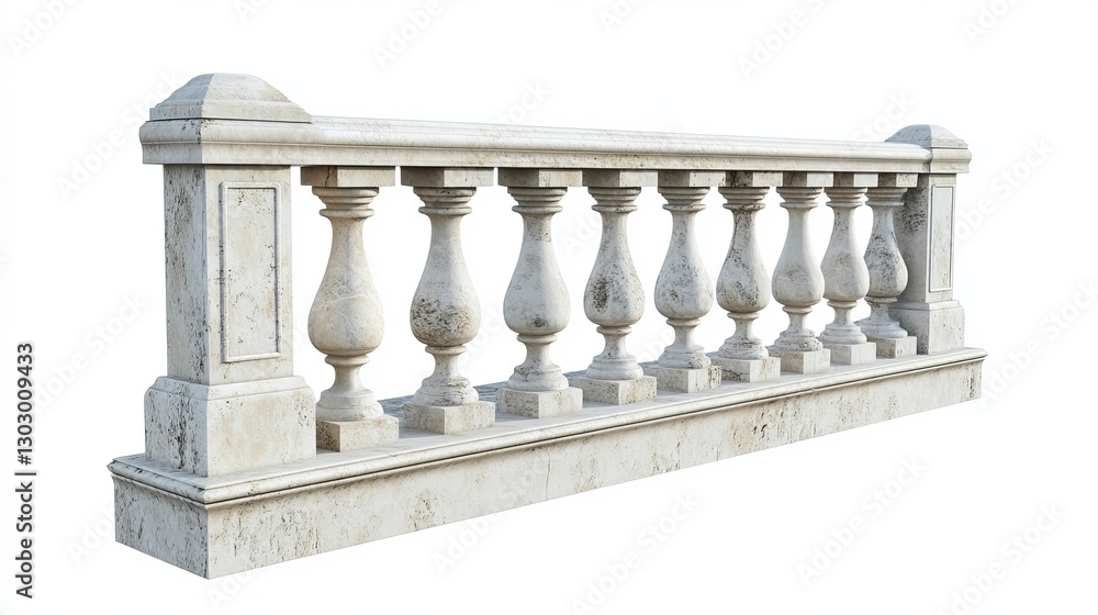 Fototapeta premium Elegant stone railing, fully isolated on a white background for easy integration. 