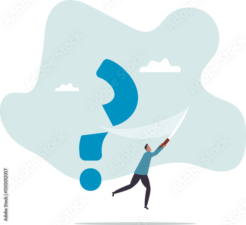 Solving problem, answer question or overcome difficulty, solution to eliminate trouble, unknown .business concept.flat character.