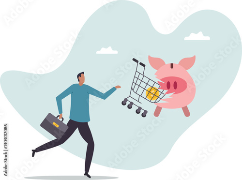 Overspending on shopping online causing debt, poverty, losing money or impact savings, over budget or financial failure .business concept.flat character.
