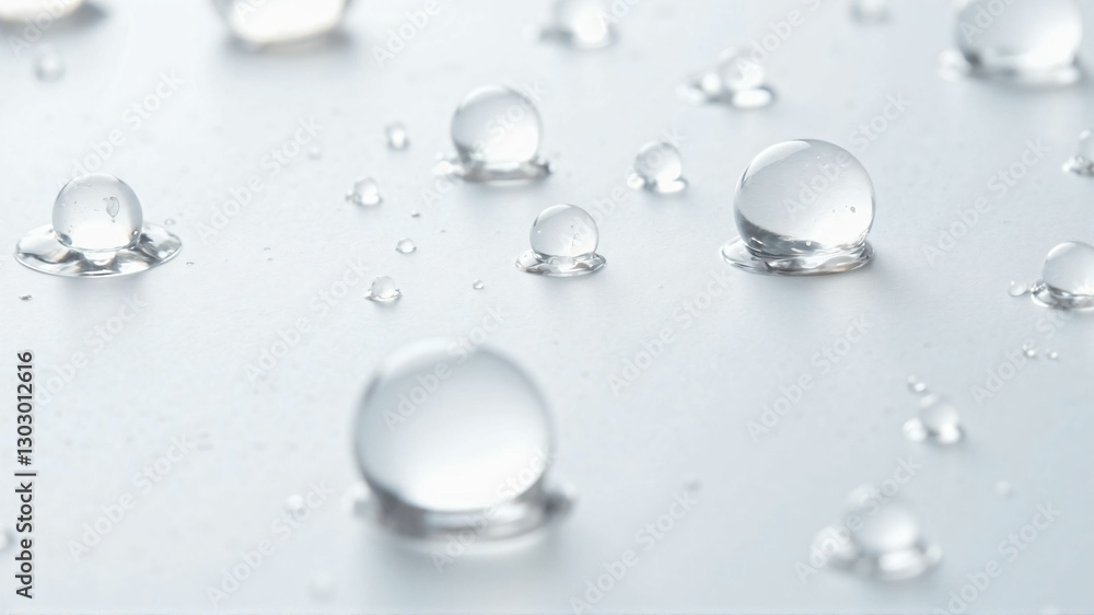 Fototapeta premium Fresh Water Droplets on a White Background, Creating a Minimalist and Clean Aesthetic for Wellness and Hydration Concepts