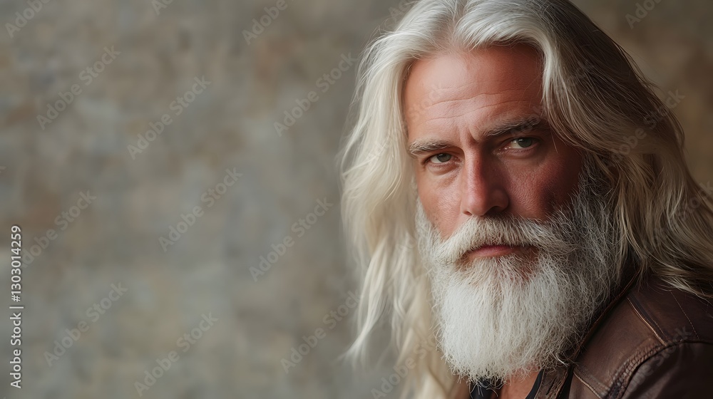 Stylish Mid-Length Portrait of a Man with Long Blonde Hair and a Confident Expression Against a Soft Background Stylish Mid-Length Portrait of a Man with Long Blonde Hair and a Confident Expression Against a Soft Background
