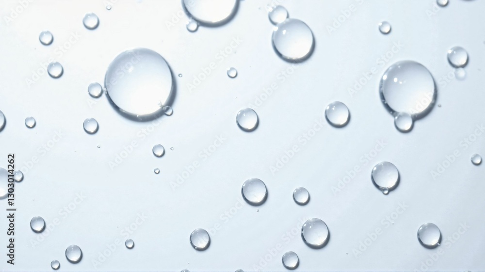 Macro Close-up of Transparent Water Droplets on a Smooth White Surface, Capturing Purity and Freshness Macro Close-up of Transparent Water Droplets on a Smooth White Surface, Capturing Purity and Freshness