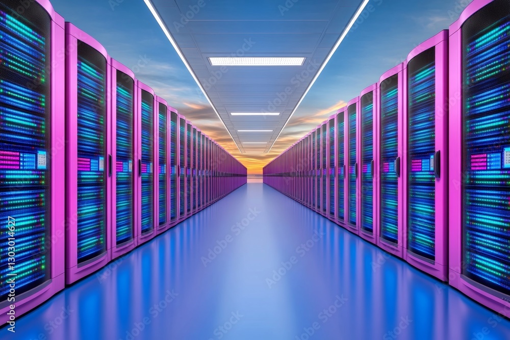 Fototapeta premium A massive data center relying on a nuclear power plant to maintain energy efficiency