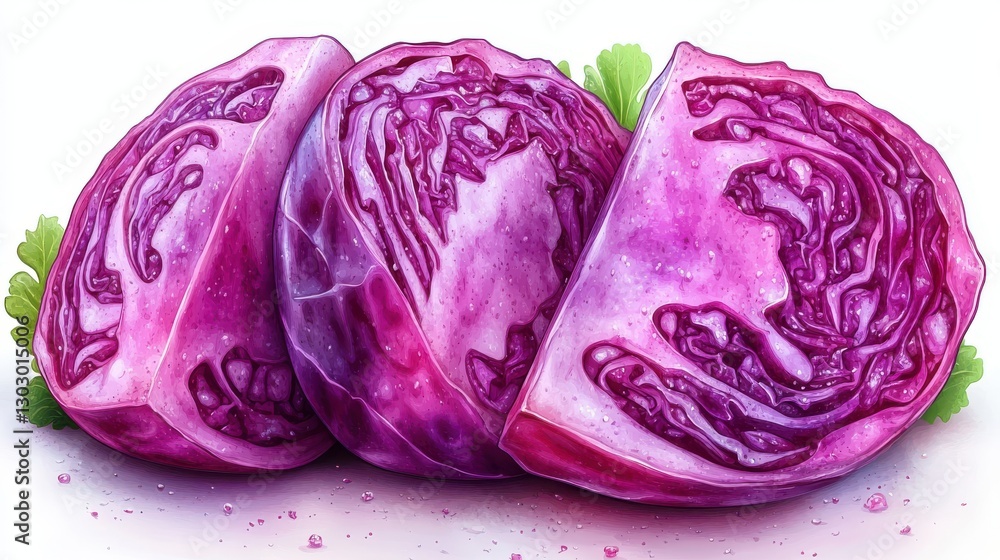 Fototapeta premium slice red cabbage vegetable isolated,cartoon illustration