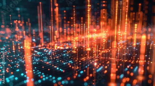 Vibrant Digital Landscape with Glowing Data Streams at Night