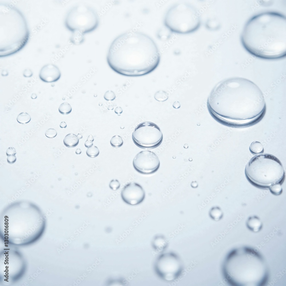 Clear Water Drops with Diffused Reflection of Shining Light on a White Background, Creating a Fresh and Transparent Texture Clear Water Drops with Diffused Reflection of Shining Light on a White Background, Creating a Fresh and Transparent Texture