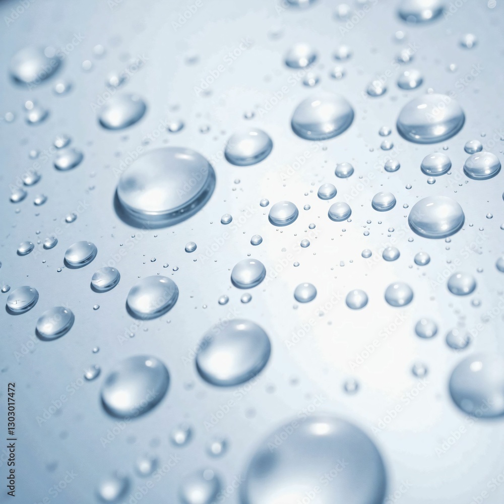 Clear Water Drops with Diffused Reflection of Shining Light on a White Background, Creating a Fresh and Transparent Texture Clear Water Drops with Diffused Reflection of Shining Light on a White Background, Creating a Fresh and Transparent Texture