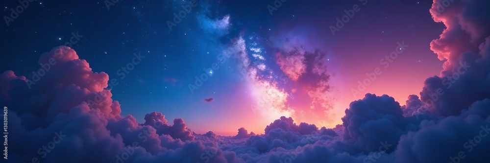 Fototapeta premium Twinkling starry sky with bright nebula clouds, shining, abstract, galaxy