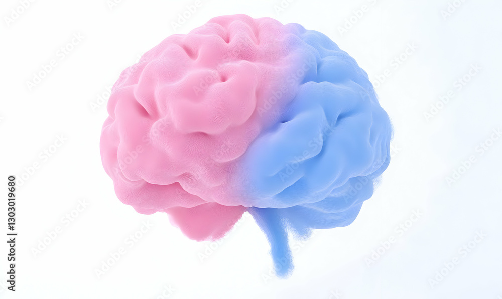 Vibrant Colorful Brain Illustration in Pink and Blue on White Background Vibrant Colorful Brain Illustration in Pink and Blue on White Background