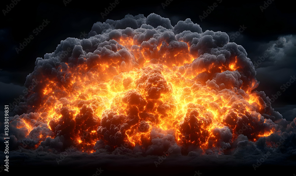 Fototapeta premium Massive Energy Release in Dark Sky with Fiery Orange and Black Clouds
