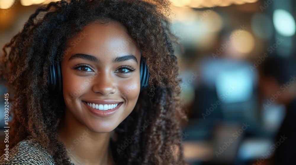 smiling professional working remotely on laptop with headset smiling professional working remotely on laptop with headset