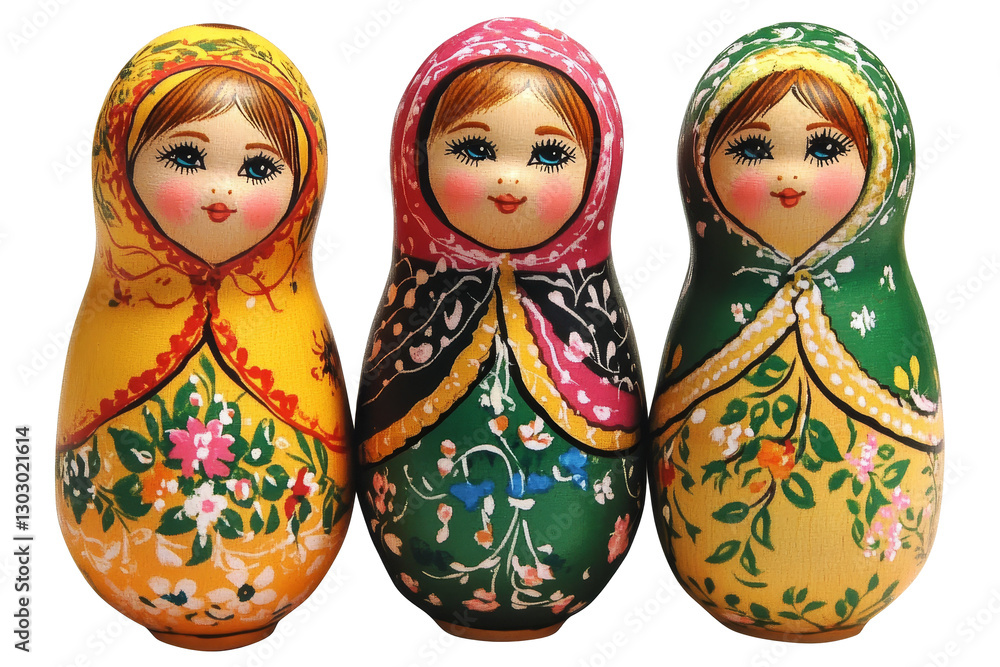 Three colorful Russian dolls. Transparent background Three colorful Russian dolls. Transparent background
