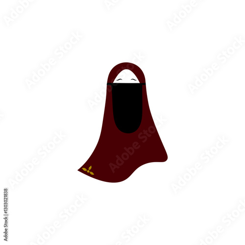The niqab hijab is dark red on a white background