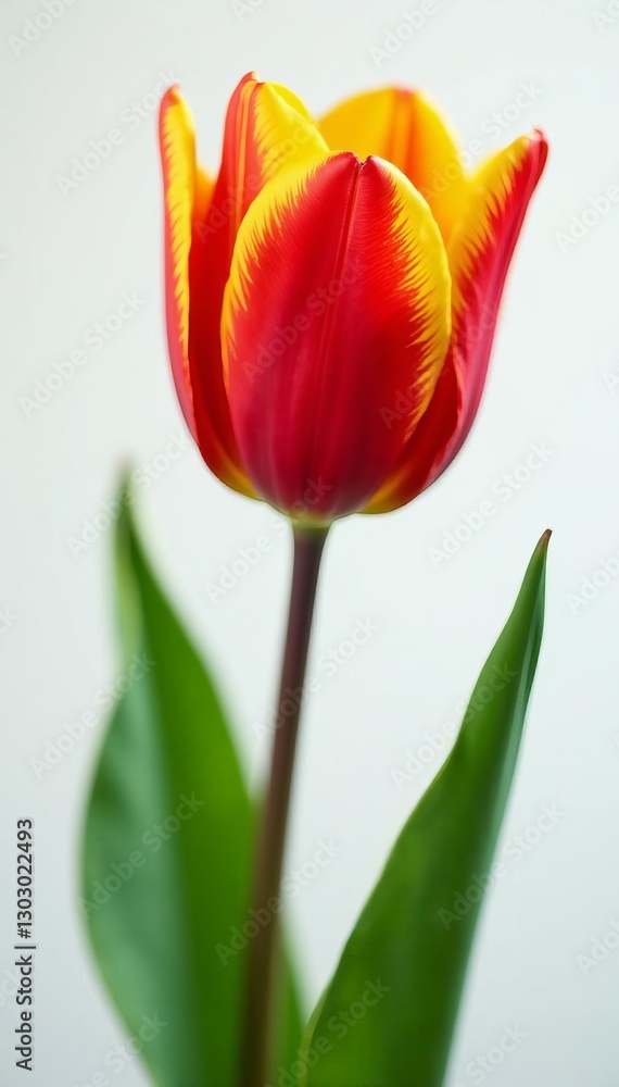 Red and yellow tulip in bloom with vibrant colors, white background, isolated Red and yellow tulip in bloom with vibrant colors, white background, isolated