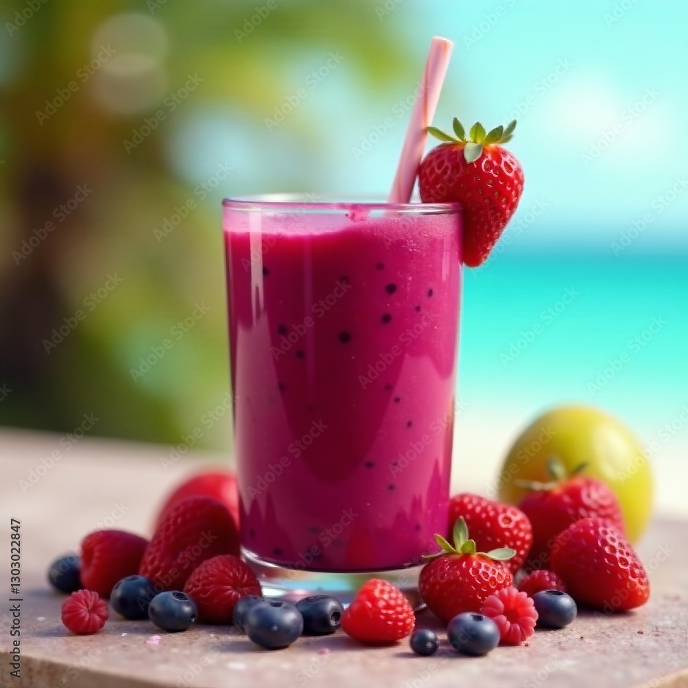 Refreshing acai smoothie in a tropical setting, smoothie, antioxidant, acai Refreshing acai smoothie in a tropical setting, smoothie, antioxidant, acai