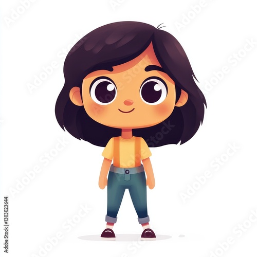 Design a cute, 2D cartoon character standing on a plain white background. 