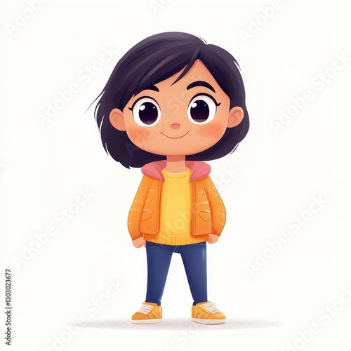 Design a cute, 2D cartoon character standing on a plain white background.